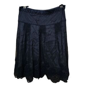 Black Lace Overlay Skirt With Embroidered Floral Hem & Scalloped Waistband goth